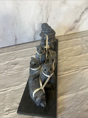 Handcarved Soapstone Canada Inuit Eskimo & Dog Sled - A Wolf Original Sculpture